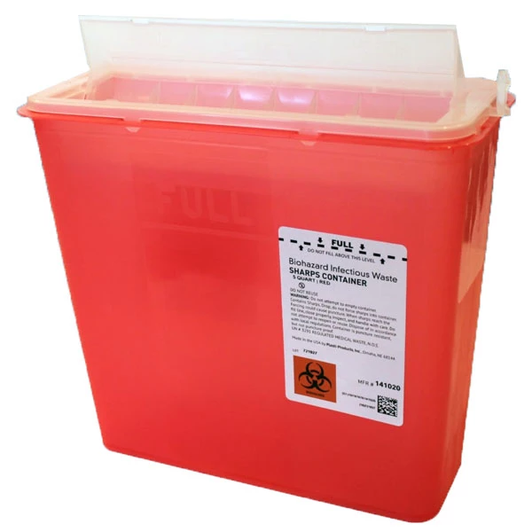 Contenedor de desechos punzantes rojo de 5 cuartos Plasti-Products, 10/caja, 10.5" de ancho x 4.75".