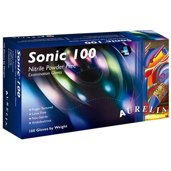 Luvas de Exame Nitrílicas Aurelia Sonic 100 Grandes, Sem Pó, Azul Índigo, 1000/Caixa