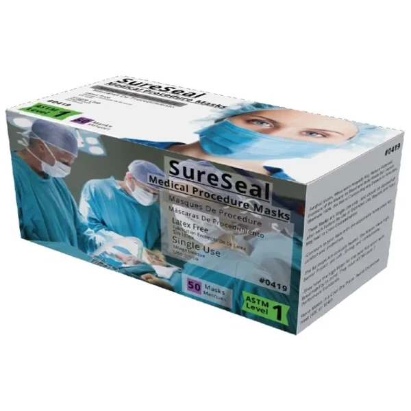 Mascarilla de oído SureSeal Nivel 1, BFE / PFE ≥ 95%, blanca, 50/paquete. Hecho en EE. UU.