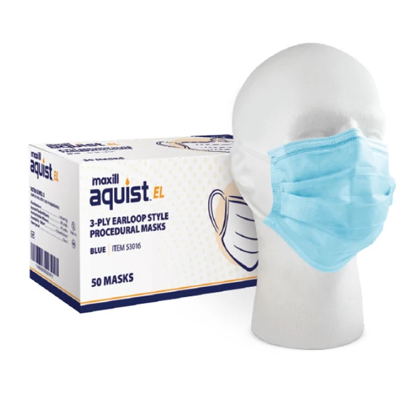 Mascarilla de bucle para oído de 3 capas EL Level 3, BFE/PFE >= 98%, azul, 50 por caja. Antivaho.