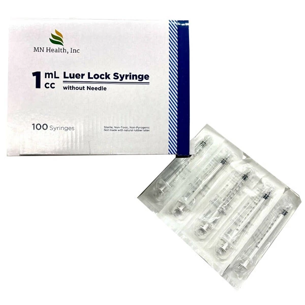 Jeringa Luer Lock MN Health de 1cc, 100 paquetes de blíster.