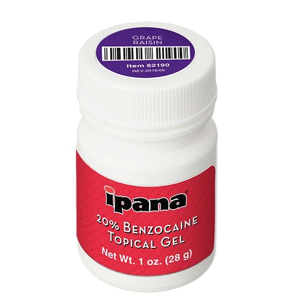 Gel Tópico de Benzocaína al 20% ipana - Uva, tarro de 1 oz.