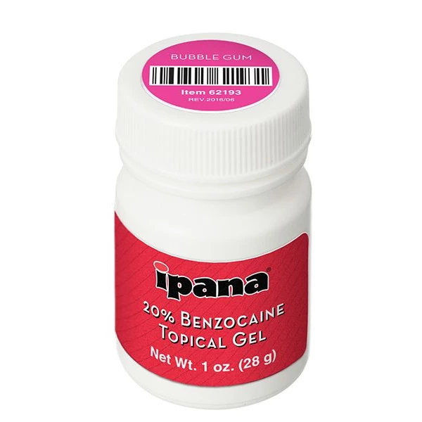 Gel Tópico de Benzocaína al 20% ipana - Sabor Chicle, Tarro de 1 oz.