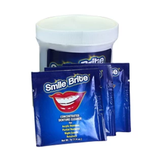 Smile Brite Prothesenreiniger - 12 Pulverpackungen pro Behälter. Professionell.