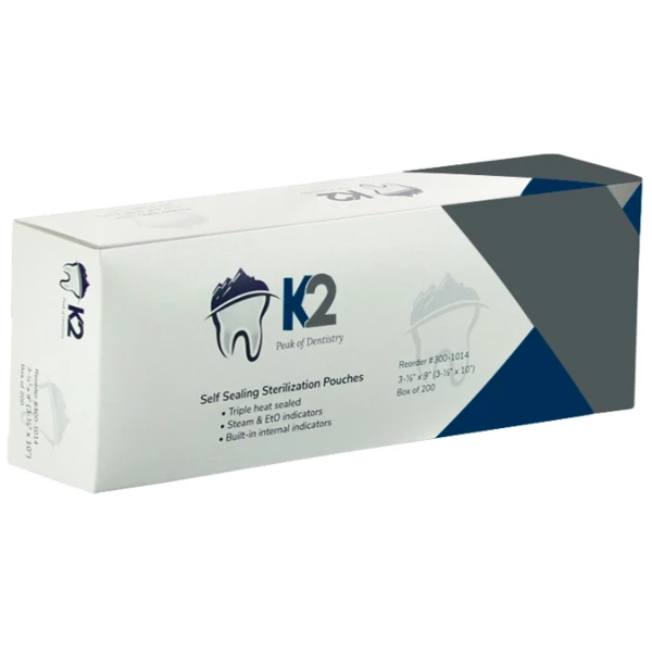 K2 Dental 3-1/2" x 9" Self-Sealing Sterilization Pouch, 200/Bx.