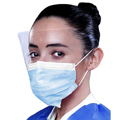 Mascarilla ArchAway de doble sellado con lazo para las orejas y visor contra salpicaduras, azul cielo, 25 por caja.