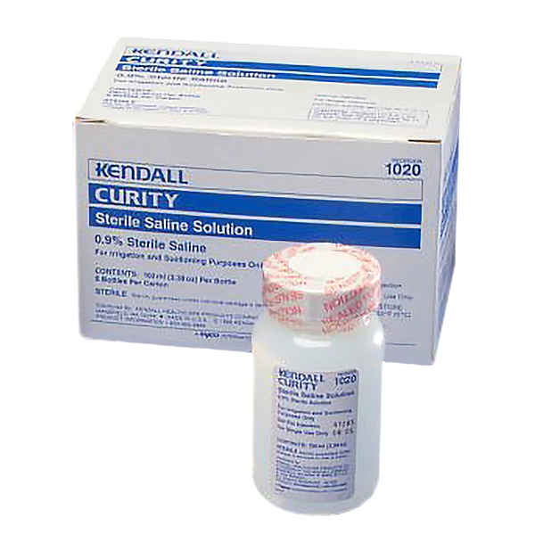 Solución de irrigación estéril Argyle, Salina 0.9% Cloruro de sodio, botella de 100 ml, caja de 8 x 6/paquete.