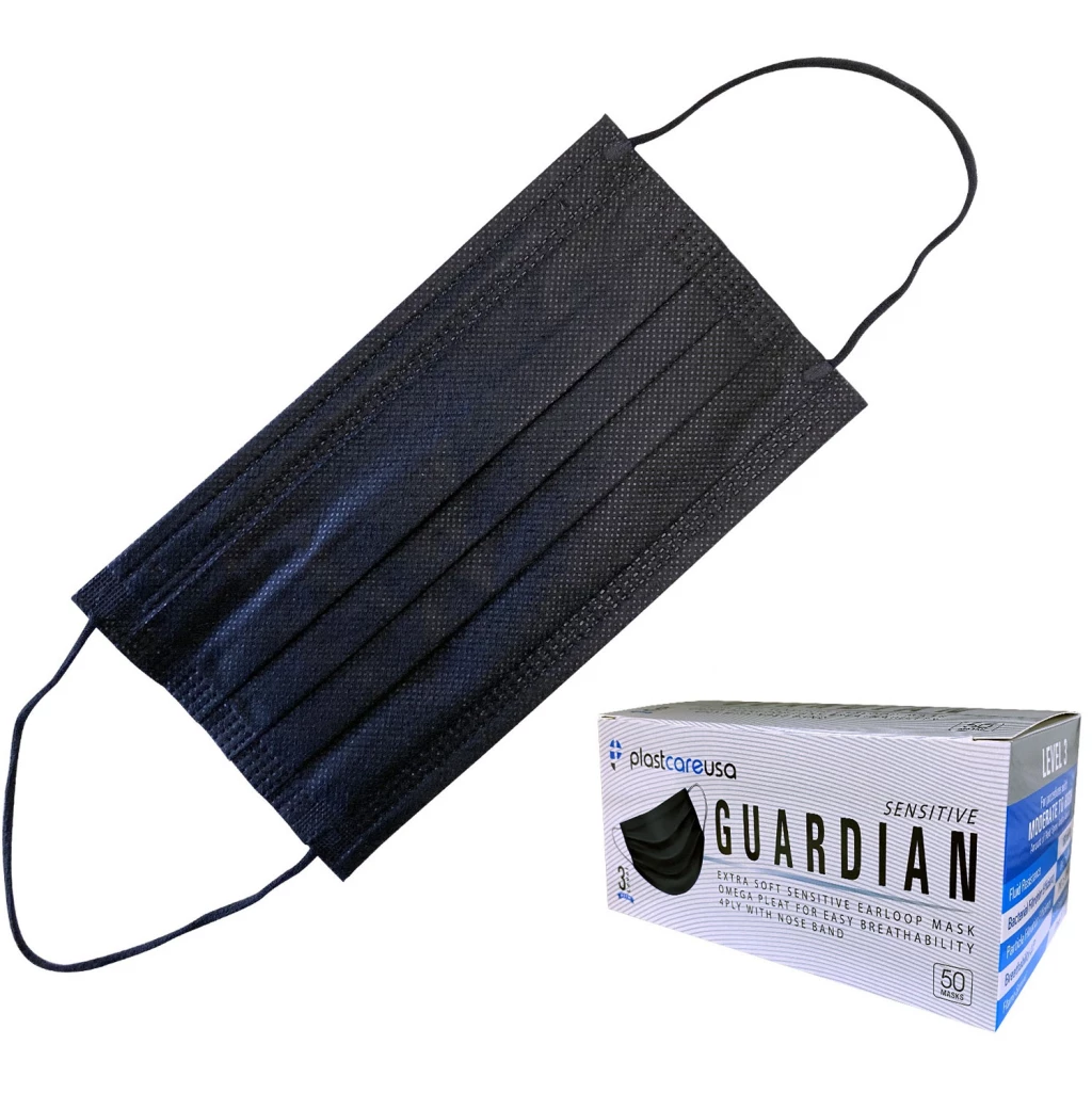 Guardian Earloop Face Mask, Black, 50/Box.