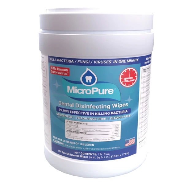 MicroPure 72,5% Ethylalkohol, große Desinfektionstücher 6" x 6,75", 160/Tiegel.