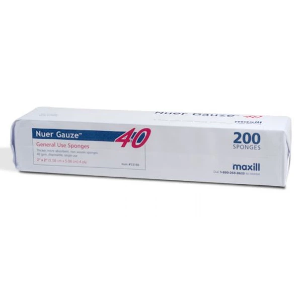 Nuer Gauze 2" x 2" Non-Sterile, Non-Woven Gauze Sponge, 4-Ply, 1 Sleeve, 200/Box