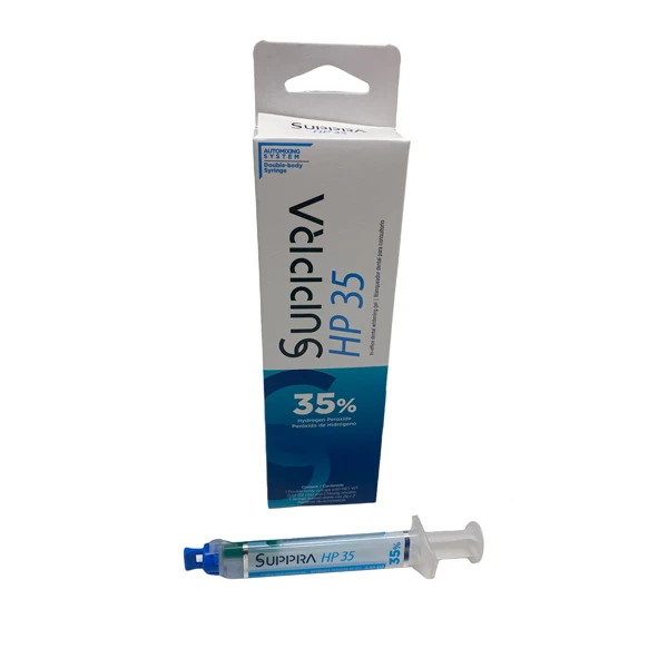SUPPRA HP 35 Kit de recarga de blanqueamiento en consultorio con peróxido de hidrógeno: 1 jeringa de gel blanqueador de 2 g, 2 puntas de aplicación.