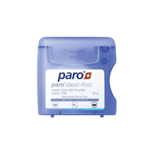Paro classic-floss Dental Floss, Waxed, Mint Flavored with Fluoride, 50m Dispenser