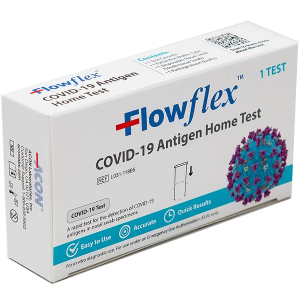 Kit de prueba de antígeno COVID-19 Flowflex para uso en casa, kit individual.