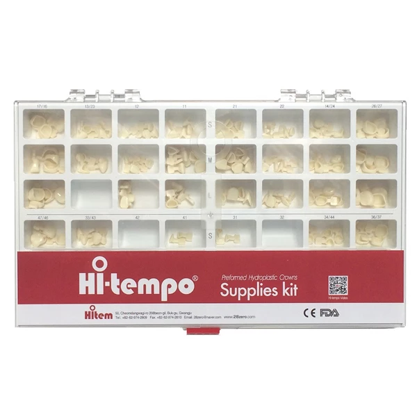 Set completo di corone temporanee Hi-Tempo, tonalità A2, kit di stampi termoplastici preformati - 160 stampi singoli.