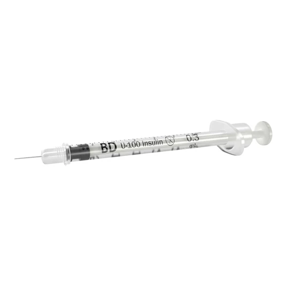 Paquete de exportación BD Ultra-Fine II, jeringa de insulina U-100 de 3/10 mL, 5/16" x 31G, 100/unidad.