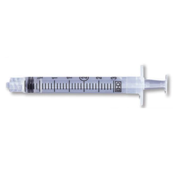 Jeringa desechable BD Luer-Lok de 3 mL sin aguja, 200 por caja.