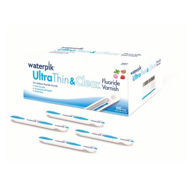 WaterPik UltraThin & Clear Waterpik UltraThin 5% Sodium Fluoride Varnish, Assorted Flavors, Box of 100 - .40 ml single dose packs