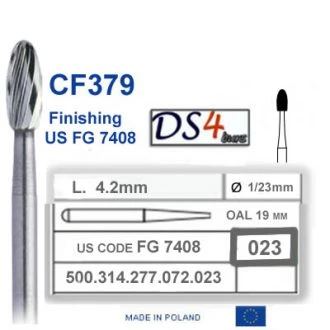 DS4 Burs FG #7408 Fluted Football Trimming & Finishing Carbide Bur, Pack of 5