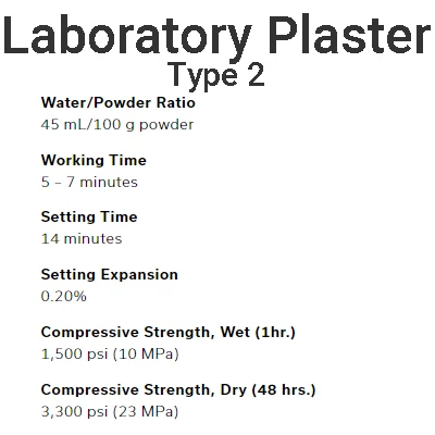 Yeso blanco Whip Mix para laboratorio, paquete a granel de 33 lbs. ISO Tipo 2, fraguado regular.