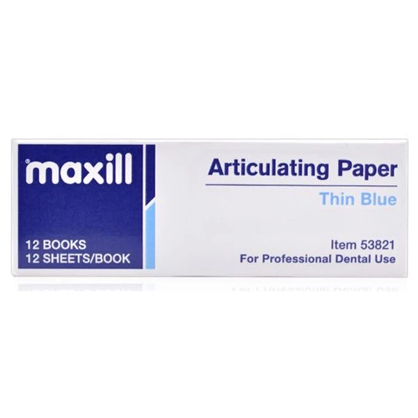 maxill Papel Articulador, Azul, Delgado (71 mic.), 12 Hojas por Libro, 12 Libros por Caja, Caja Única.