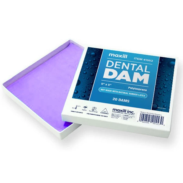 maxill 5" x 5" Heavy Polyisoprene Dental Dam, Non-Latex, Purple, 20/Box.