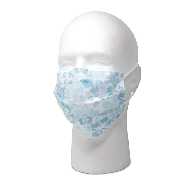 maxill Plus Earloop Style Procedural Mask, Powder Free, Blue Floral, 50/Box.