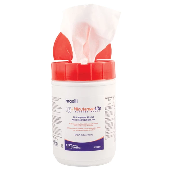 Toalhetes de Álcool Isopropílico Minuteman Lite 70%, 160 toalhetes por tubulação, caixa com 6.