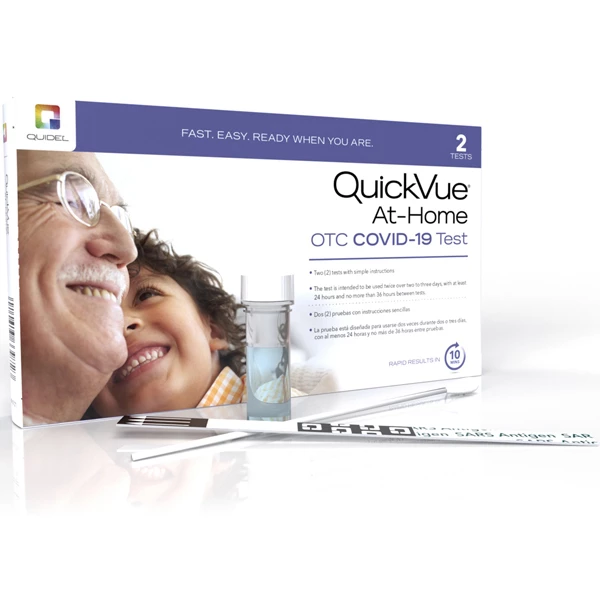 Kit de prueba rápida QuickVue para COVID-19 en casa, 2 pruebas/caja.