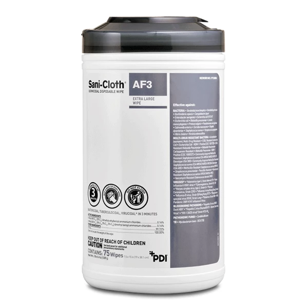 Toallita desechable germicida Sani-Cloth AF3, tamaño XL, 7.5" x 15", 75 por lata.