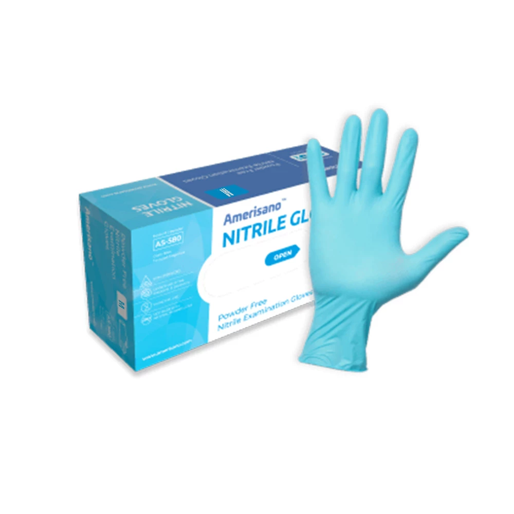 Amerisano Thin-Flex Nitrile Exam Gloves, Powder Free, Medium, Blue, 200/Box
