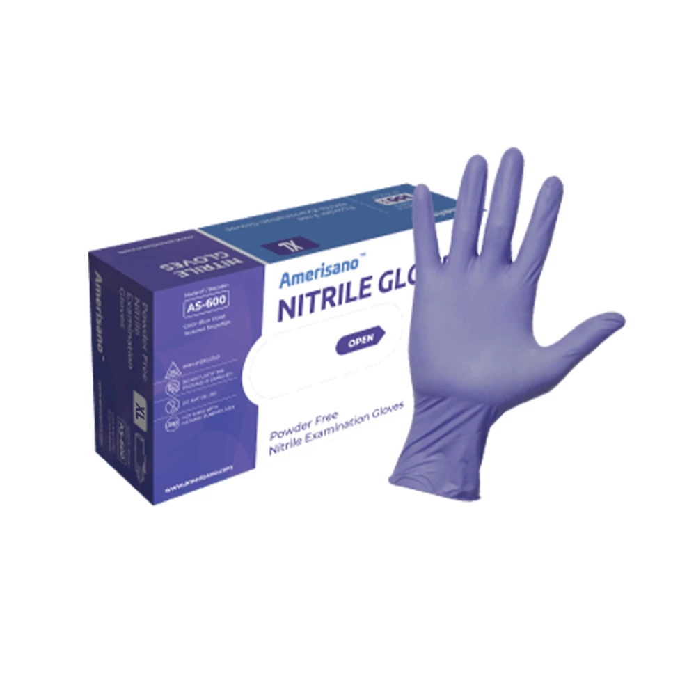 Amerisano Max-Strength Nitrile Exam Gloves, Powder Free, Chemo Rated, X-Large, Indigo, 100/Box