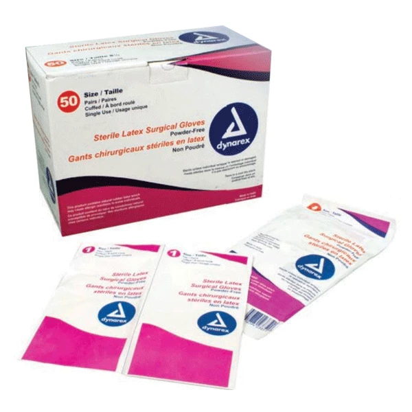 Dynarex Sterile Latex-Chirurgenhandschuhe, puderfrei, Größe 8.0, 50 Paare/Box, 4 Boxen/Karton