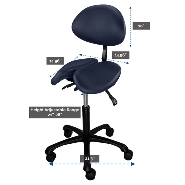 JMU Dental Ergonomischer Sattelstuhl mit geteiltem Sitz in Marineblau