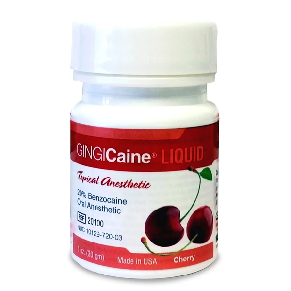 GINGICaine Líquido 20% Benzocaína Anestésico Tópico, Cereja Bing, 30 ml Pote, 1 Unidade.