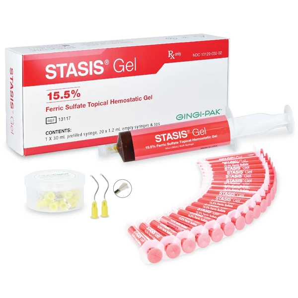 Gel emostatico topico Stasis 15,5% di solfato ferrico, kit siringa bulk da 30 ml.