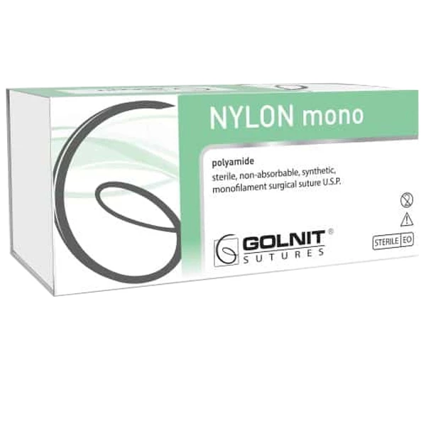 Golnit 5/0 NYLON Mono-Nähte 30", Reverse Cutting PS-2 Nadel (18mm, 3/8), Schwarz, 12/Stk