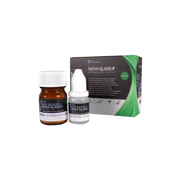 Nova Glass F Radiopaque Glass Ionomer, A2, Filling Cement Kit, High Quality, 15g Powder, 10ml Liquid, and Applicators