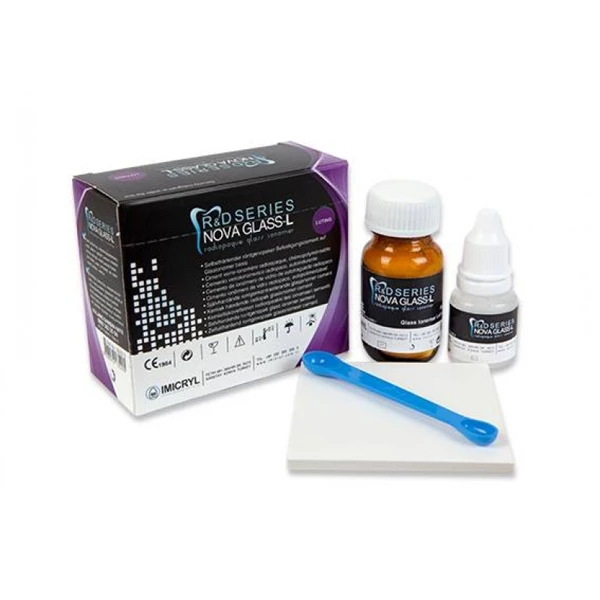 Nova Glass L Radiopaque Glass lonomer Permanent And Quality Dental Luting Cement Kit 15g Powder,10ml Liquid, and Applicator