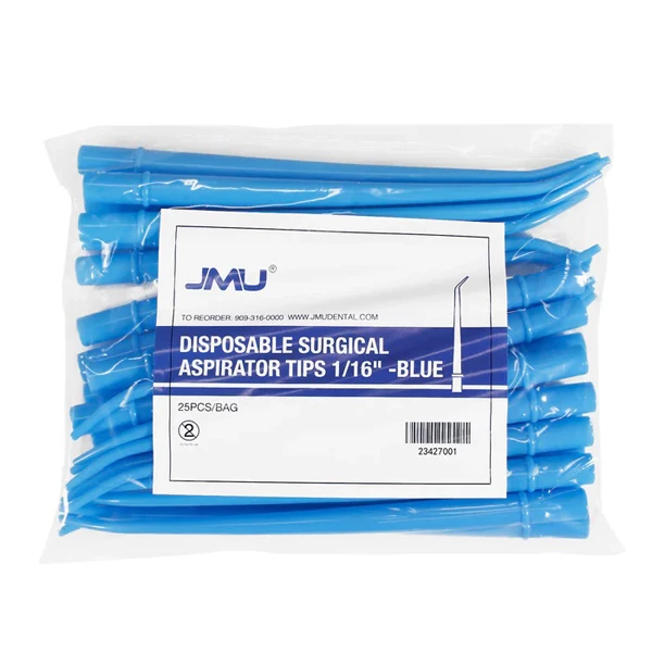 JMU Disposable Surgical Aspirator Tips, 1/16", 30° Angle, Blue, 25/Bag