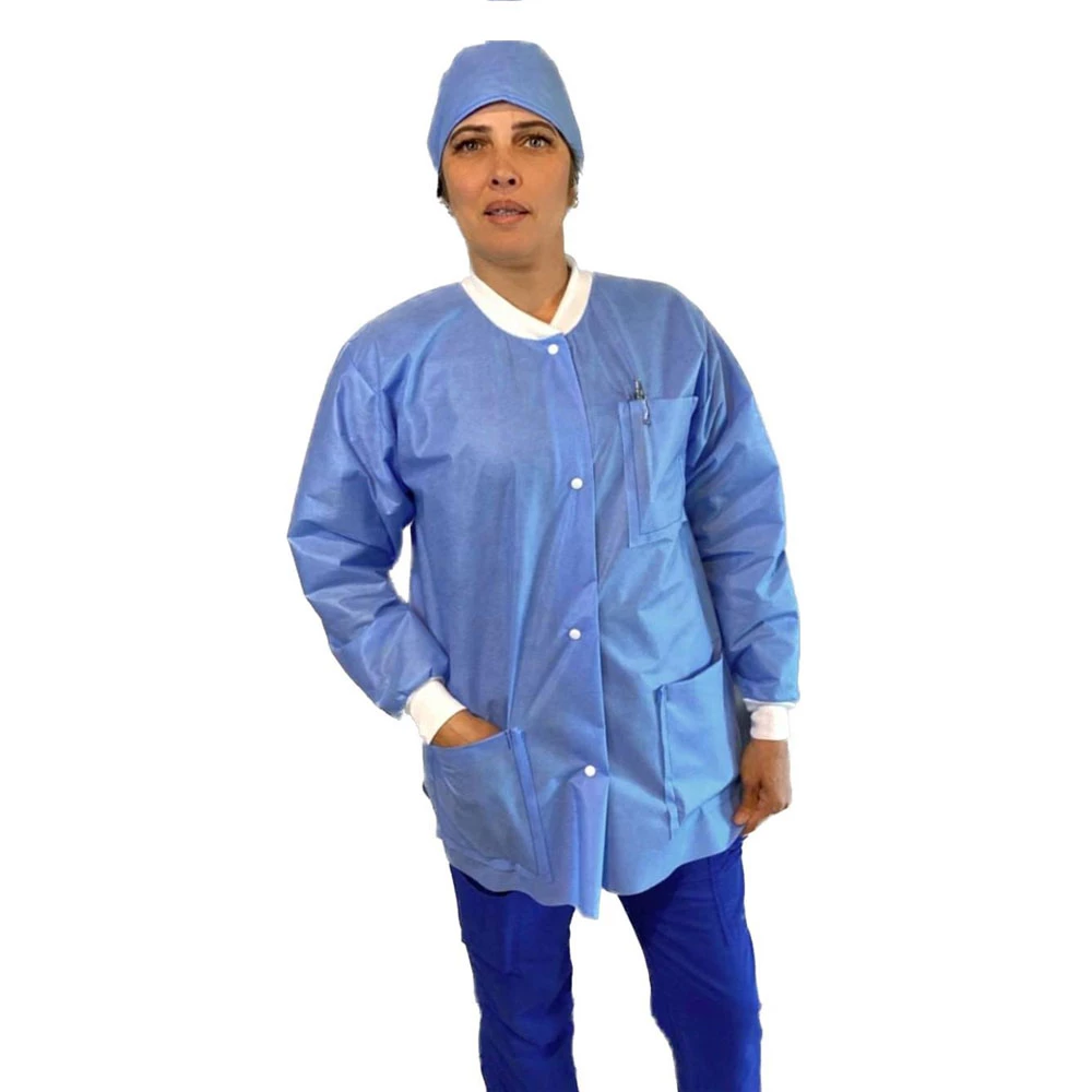 MPG Einweg-Laborkittel, X-LARGE, Hellblau, 12/Stk. 3 Taschen, 4 Druckknöpfe