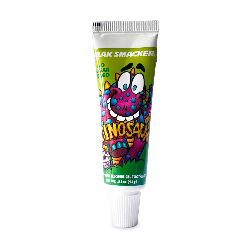 Plak Smacker Dinosaur Travel Toothpaste, Bubblegum, 0.85 oz., 12/Pk