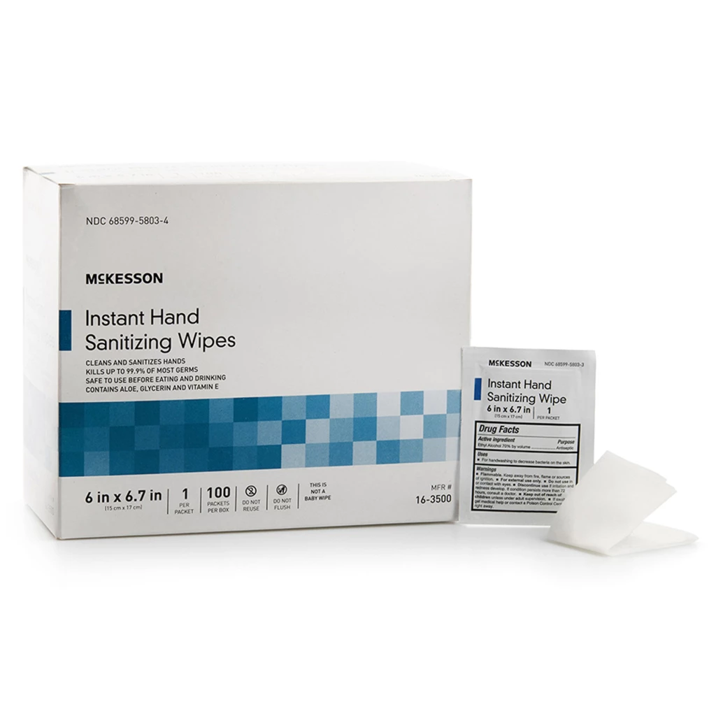 Toallitas desinfectantes McKesson, 6" x 6.7", alcohol etílico, 100/unidad.