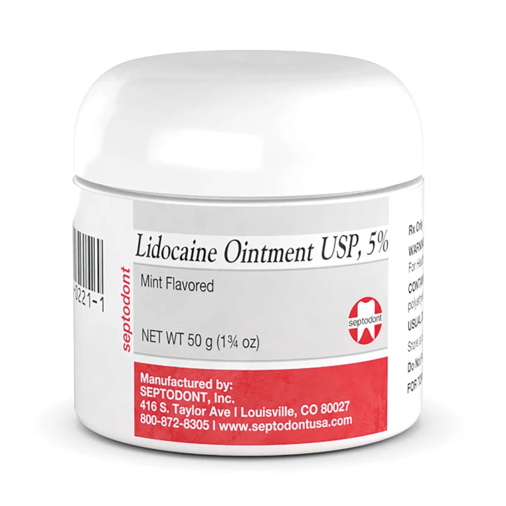 Septodont Lidocaine Ointment - USP 5% Mint Flavored Topical Anesthetic, 50 g
