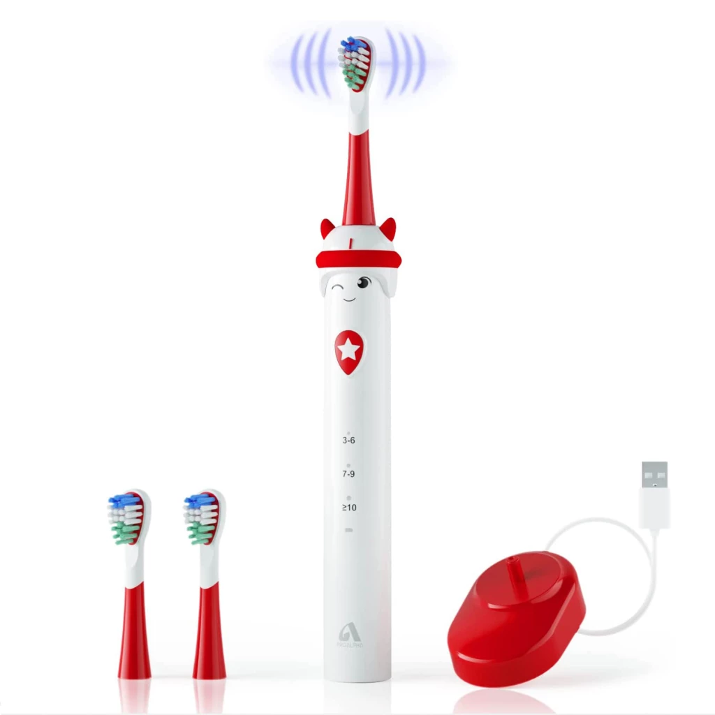 JTF Kids Sonic Electric Toothbrush with 2 Brush Heads and 3 Modes, Red, 1/Pk
