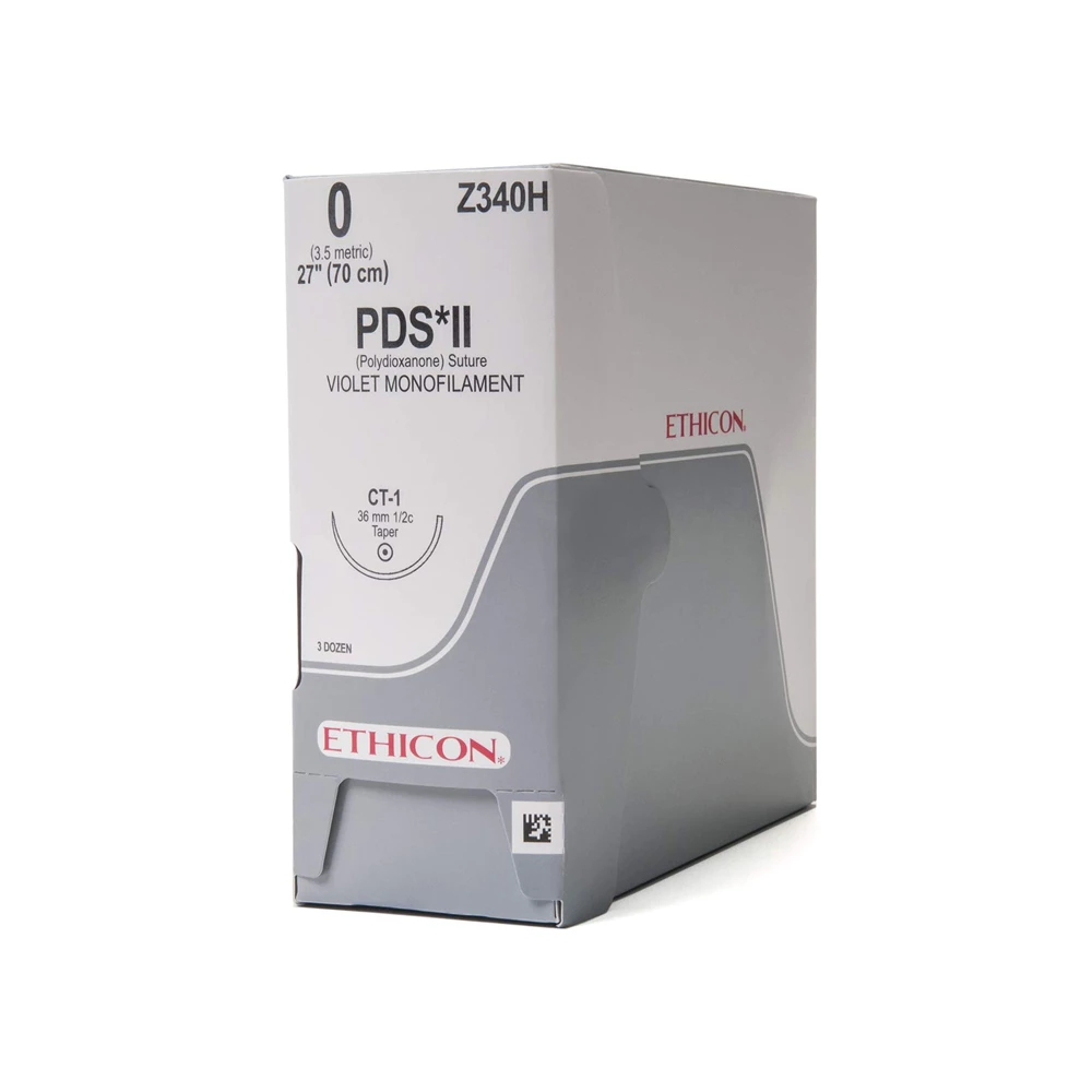 Sutura Absorbible Ethicon PDS II de Polidioxanona, Tamaño 0, 1/2 Círculo, CT-1, 27", 36/Caja