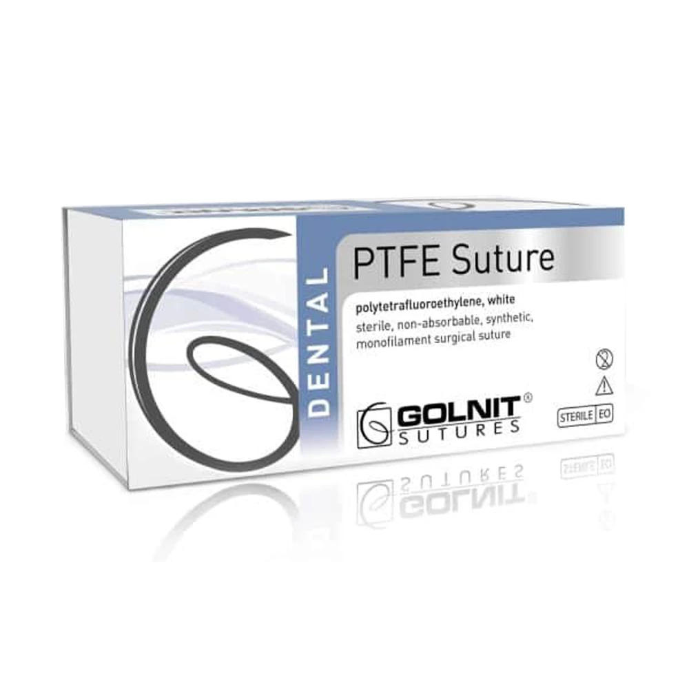 Golnit 4/0 PTFE, sutura no absorbible de 18", PERIO, estéril, blanca, aguja de punta cónica (13 mm, 1/2 círculo), 12/unidad.