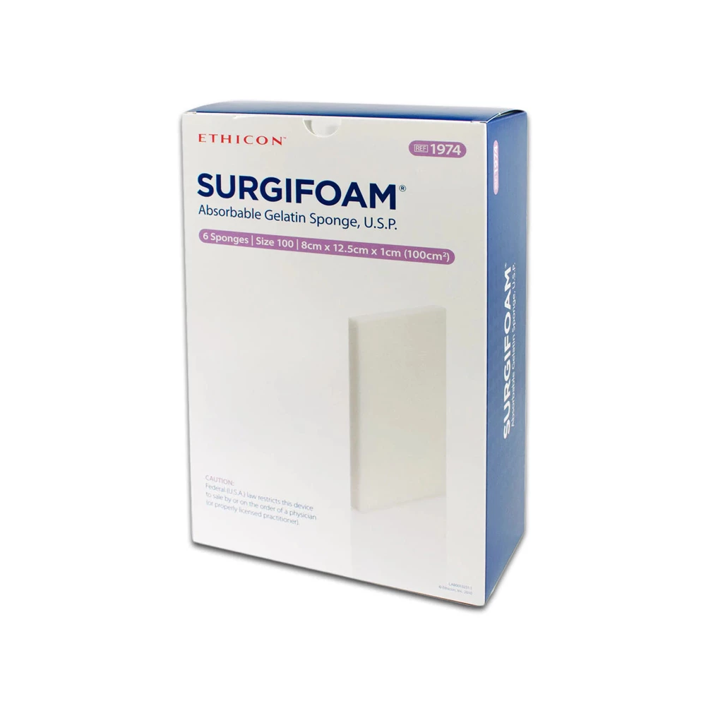 Surgifoam esponja de gelatina hemostática absorbible, 8 cm x 12.25 cm x 1 cm, 6 por caja.