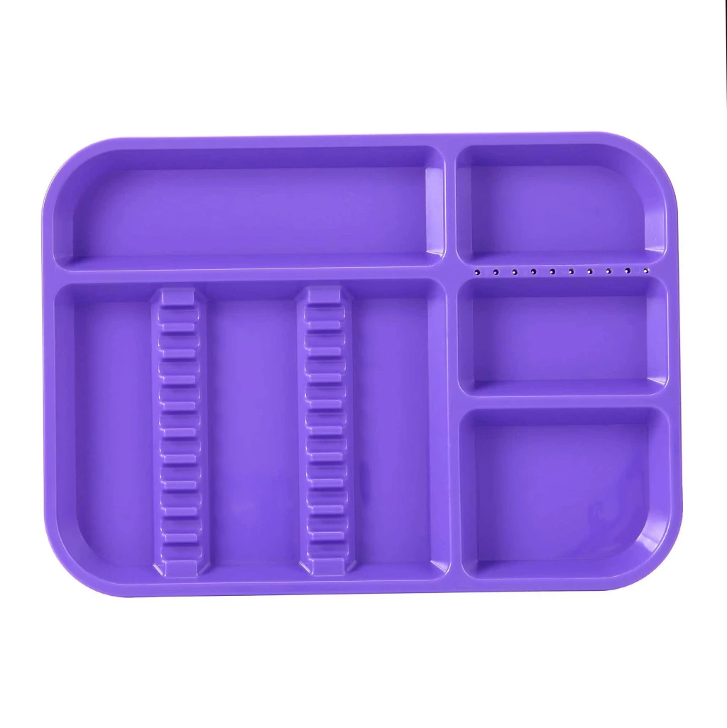 Bandeja autoclavable JMU Dental, dividida, 13.25" x 9.75", púrpura clásica, bandeja individual.