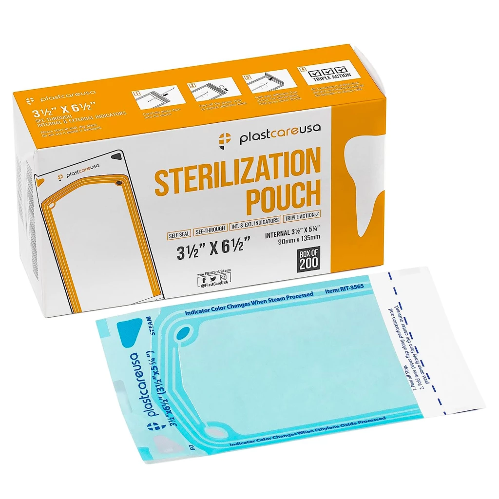 plastcareusa Self Seal Sterilization Pouch, 3.5" x 6.5" (Internal 3.5" x 5.25"), 200/Box