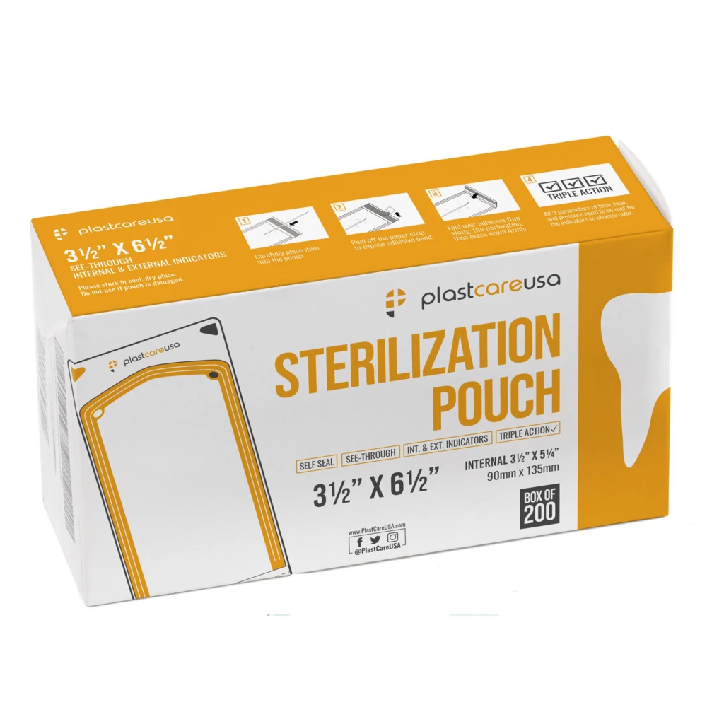 plastcareusa Self Seal Sterilization Pouch, 3.5" x 6.5" (Internal 3.5" x 5.25"), 200/Box